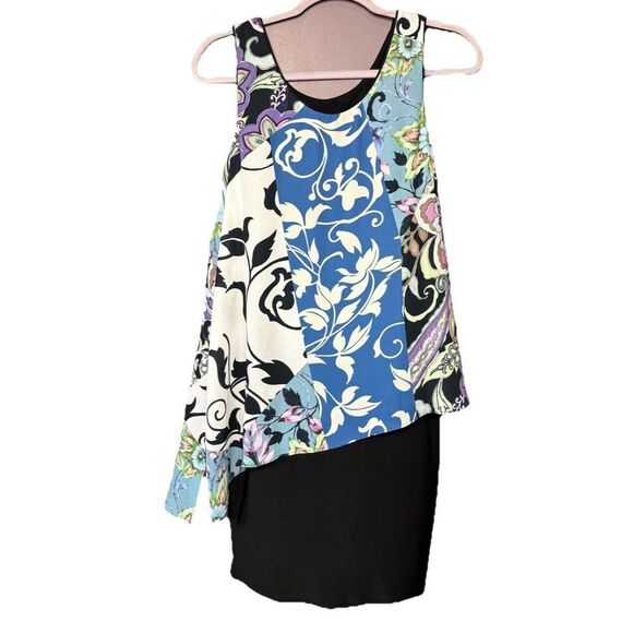 Joseph Ribkoff Floral Chiffon Overlay Dress Size 4 Black Pink Cocktail 191604 - Picture 4 of 10